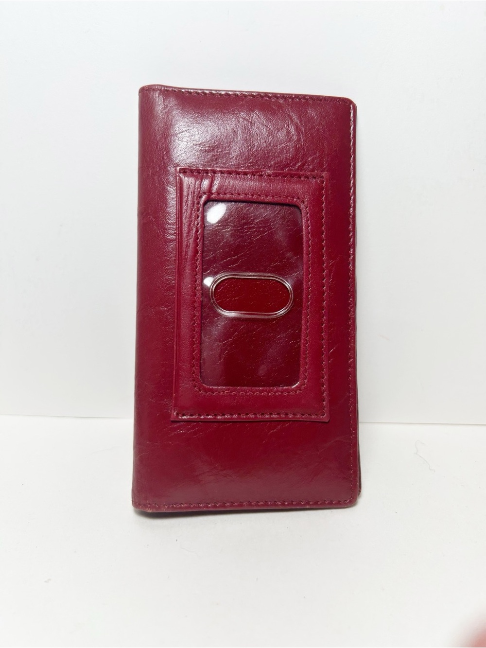 Wilsons Leather Slim Red Leather Breast Pocket Wallet with ID Card Window EUC